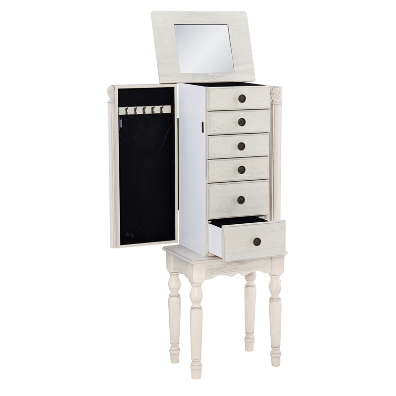 Kingfisher Lane Contemporary Wood Jewelry Armoire in Off White