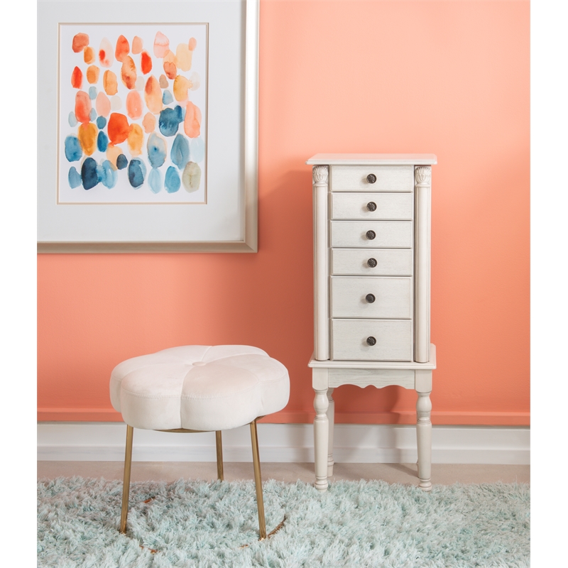 Kingfisher Lane Contemporary Wood Jewelry Armoire in Off White