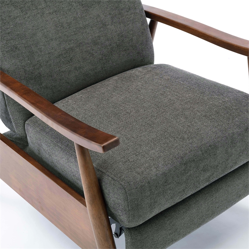 Kingfisher Lane Charcoal Polyester Fabric Wood Arm Push Back Recliner