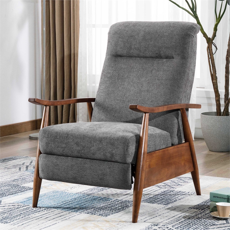 Kingfisher Lane Charcoal Polyester Fabric Wood Arm Push Back Recliner
