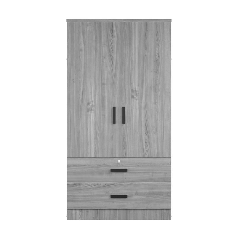 Kingfisher Lane Wood 2-Door Wardrobe Armoire with 2-Drawers in Gray