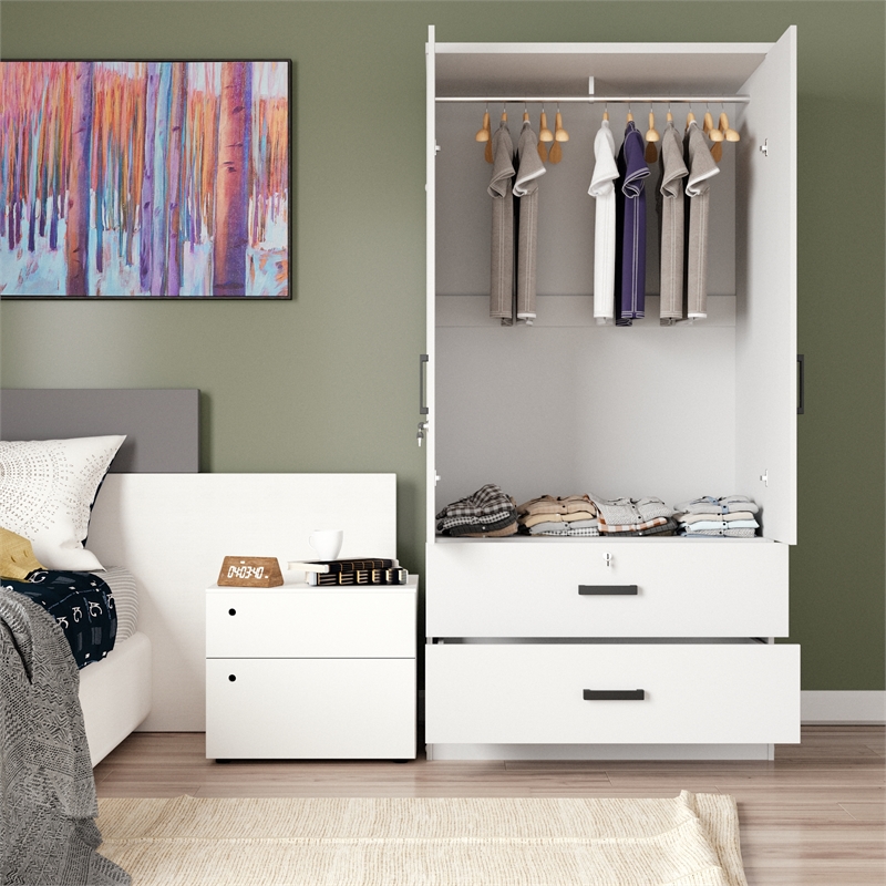 Kingfisher Lane Wood 2-Door Wardrobe Armoire with 2-Drawers in White