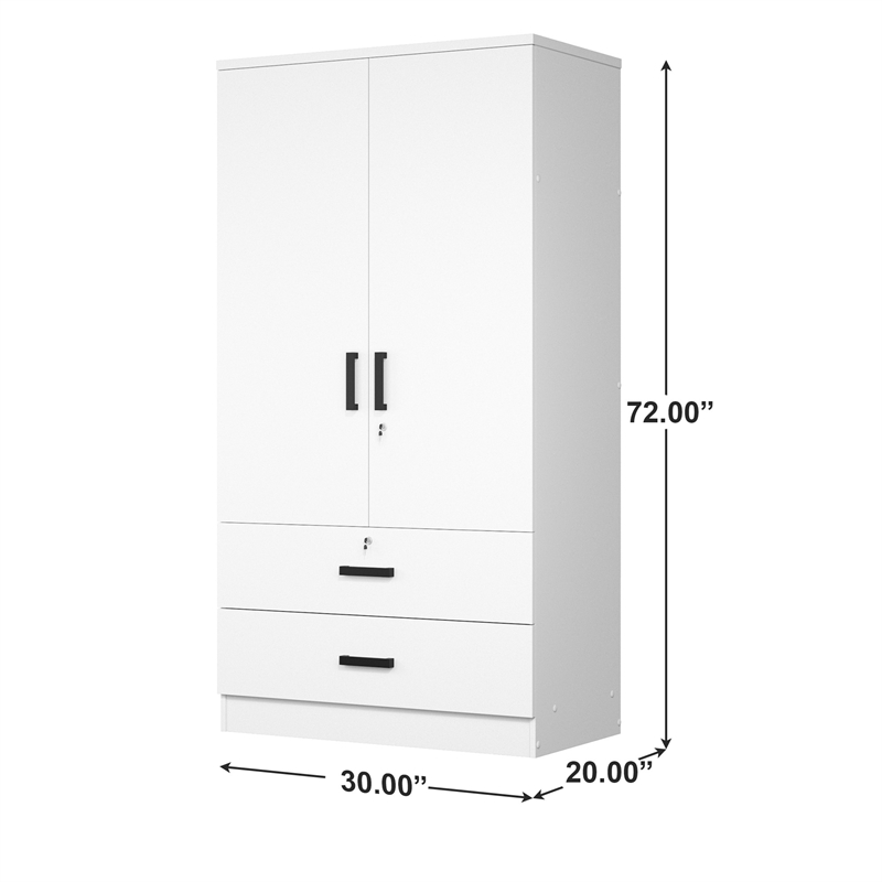 Kingfisher Lane Wood 2-Door Wardrobe Armoire with 2-Drawers in White