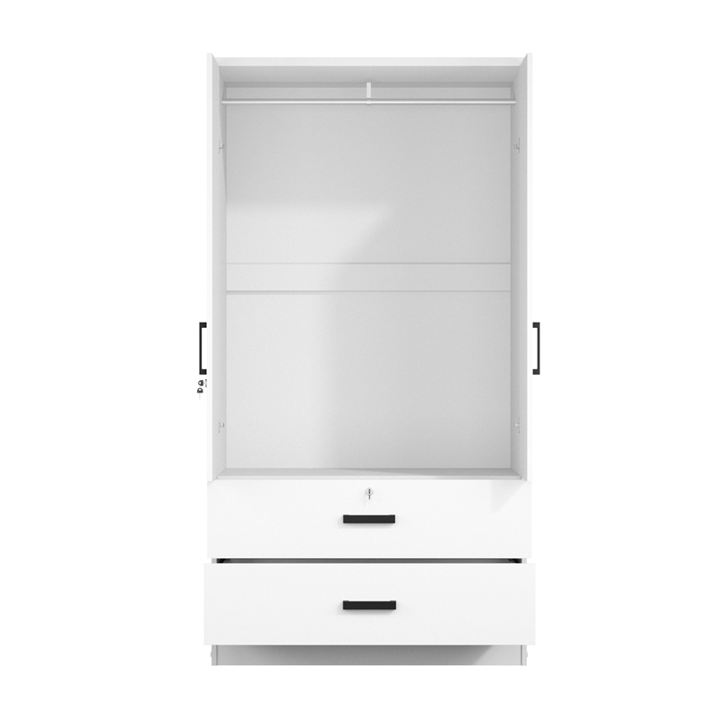 Kingfisher Lane Wood 2-Door Wardrobe Armoire with 2-Drawers in White