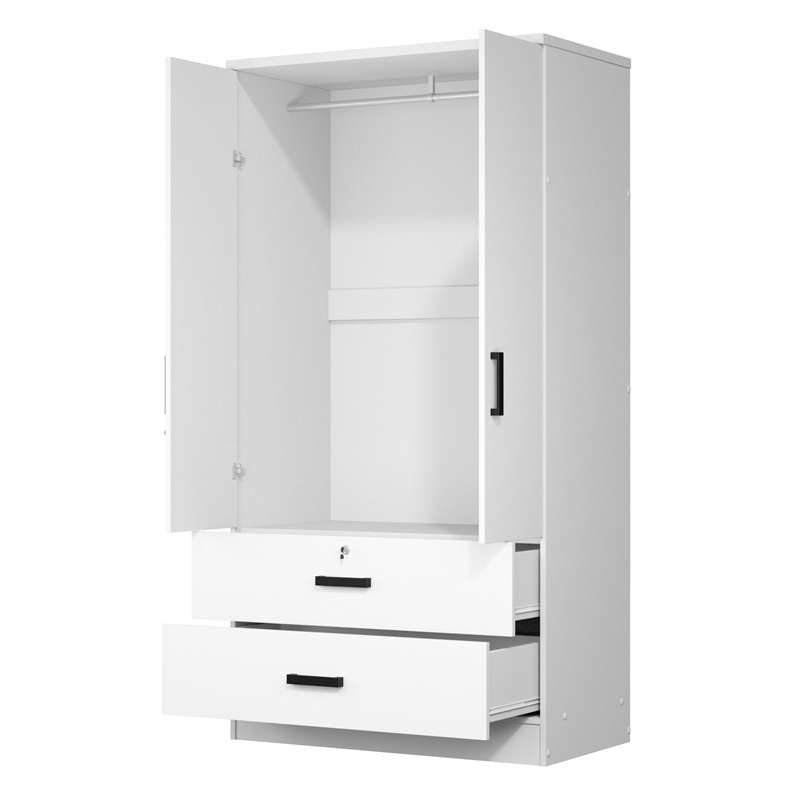 Kingfisher Lane Wood 2-Door Wardrobe Armoire with 2-Drawers in White