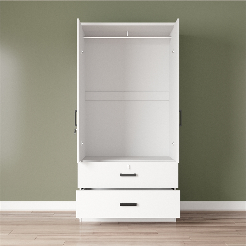 Kingfisher Lane Wood 2-Door Wardrobe Armoire with 2-Drawers in White