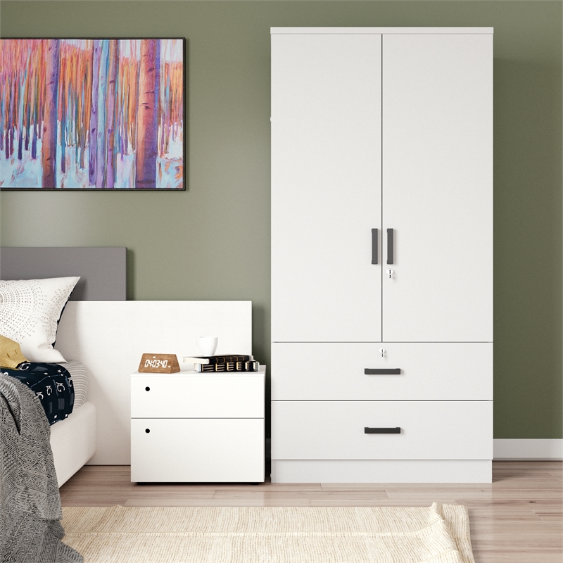 Kingfisher Lane Wood 2-Door Wardrobe Armoire with 2-Drawers in White