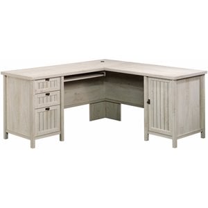 Kingfisher Lane Engineered Wood L-Shaped Computer Desk in Chalked Chestnut