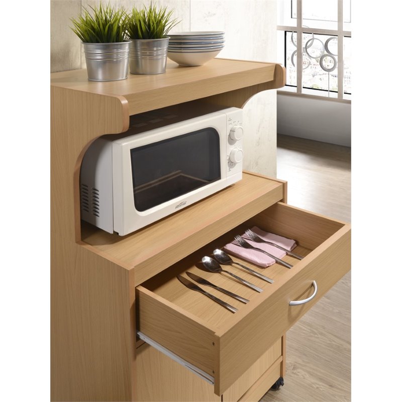 Kingfisher Lane Microwave Contemporary Wooden Kitchen Cart in Beige Finish