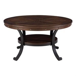 Kingfisher Lane Coffee Table Steel Legs Wood Top and Shelf in Rustic Umber Brown
