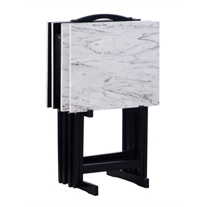 Kingfisher Lane Wood Five Piece Folding Set with Stand in White Faux Marble