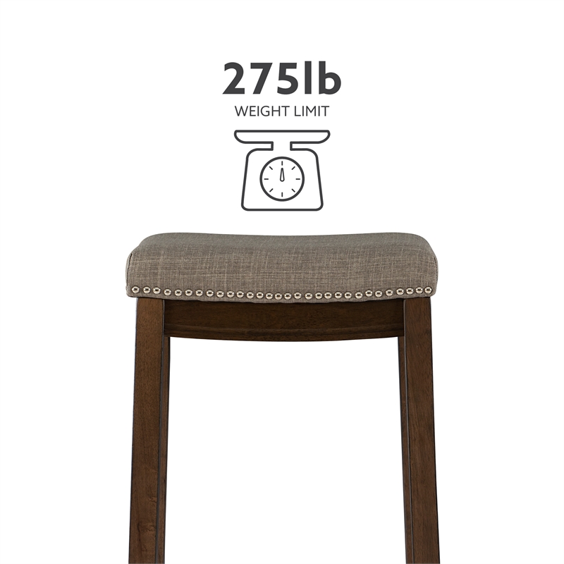 Kingfisher Lane Bar Stool Gray Woven Padded Seat Wood Frame in Rustic Brown