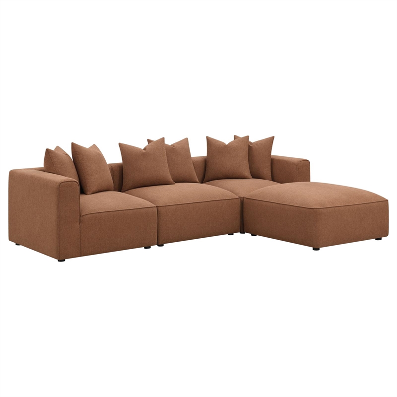 Kingfisher Lane Contemporary Fabric Upholstered Square Ottoman in Terracotta