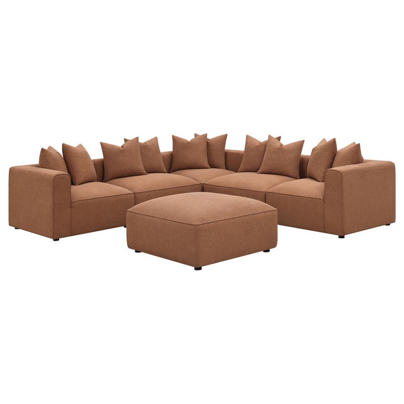 Kingfisher Lane Contemporary Fabric Upholstered Square Ottoman in Terracotta
