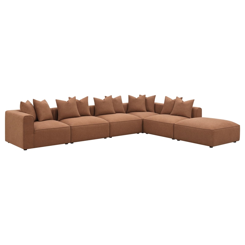 Kingfisher Lane Contemporary Fabric Upholstered Square Ottoman in Terracotta
