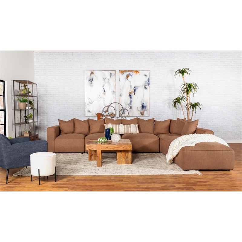 Kingfisher Lane Contemporary Fabric Upholstered Square Ottoman in Terracotta