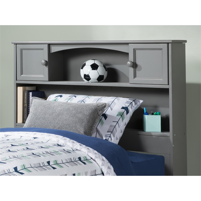 Kingfisher Lane Contemporary Twin Solid Wood Bookcase Headboard in Gray