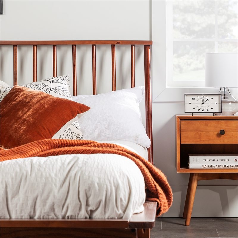 Kingfisher Lane Spindle Modern Solid Pine Wood Queen Bed Frame in Brown Finish