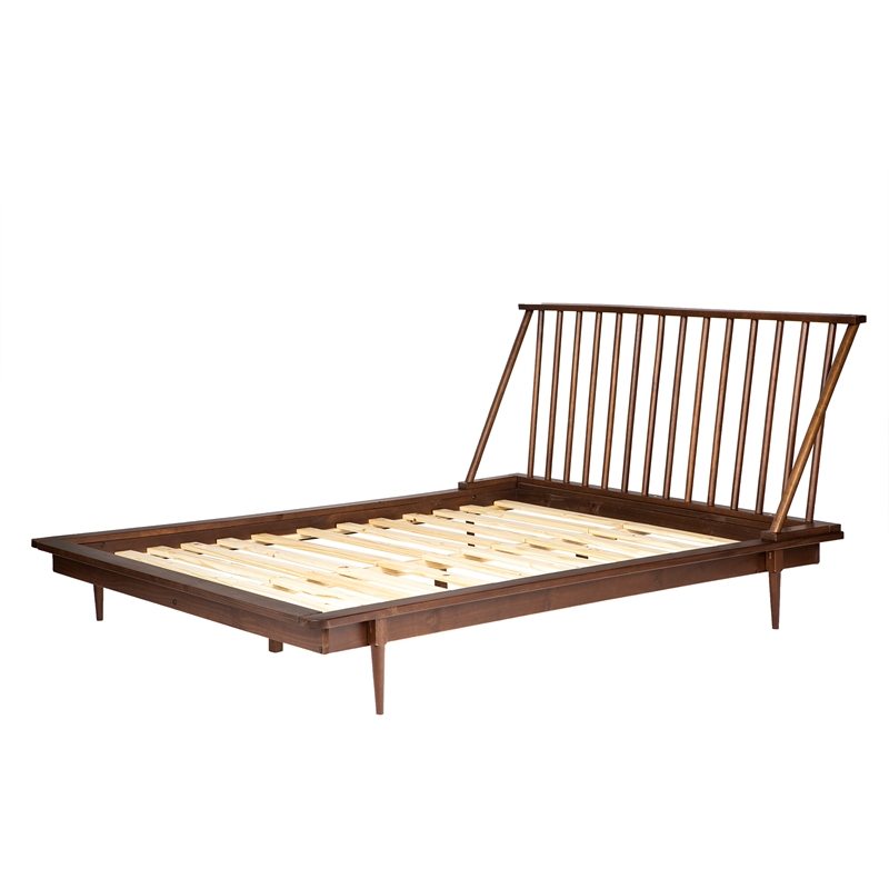 Kingfisher Lane Spindle Modern Solid Pine Wood Queen Bed Frame in Brown Finish