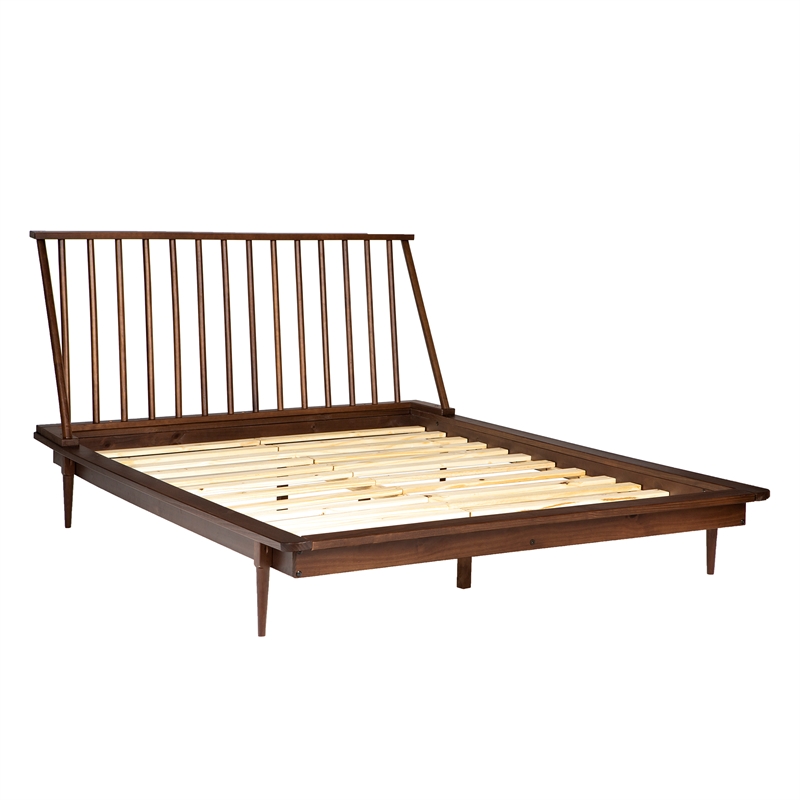 Kingfisher Lane Spindle Modern Solid Pine Wood Queen Bed Frame in Brown Finish