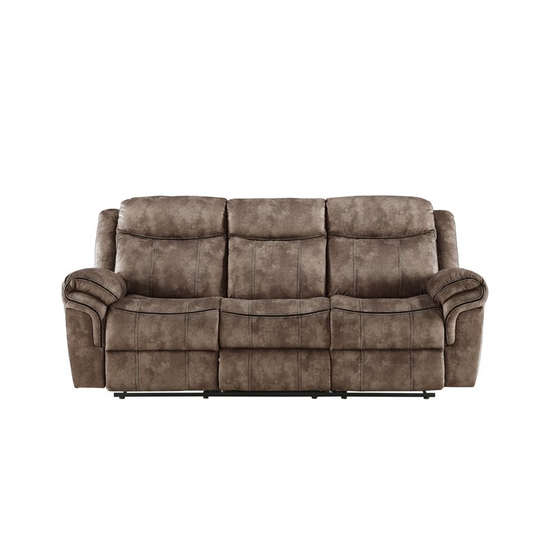 Kingfisher Lane Velvet Motion Reclining Sofa with USB Dock in 2-Tone Chocolate