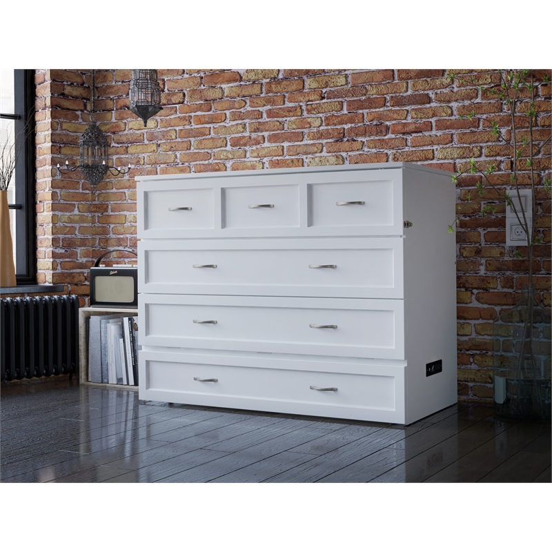 Kingfisher Lane Full Solid Wood Modern Murphy Bed Chest with Mattress in White