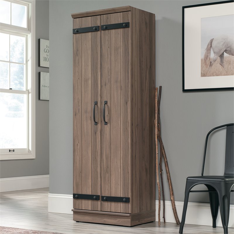 Kingfisher Lane 2-Barn Door Engineered Wood Narrow Storage Cabinet in Salt Oak