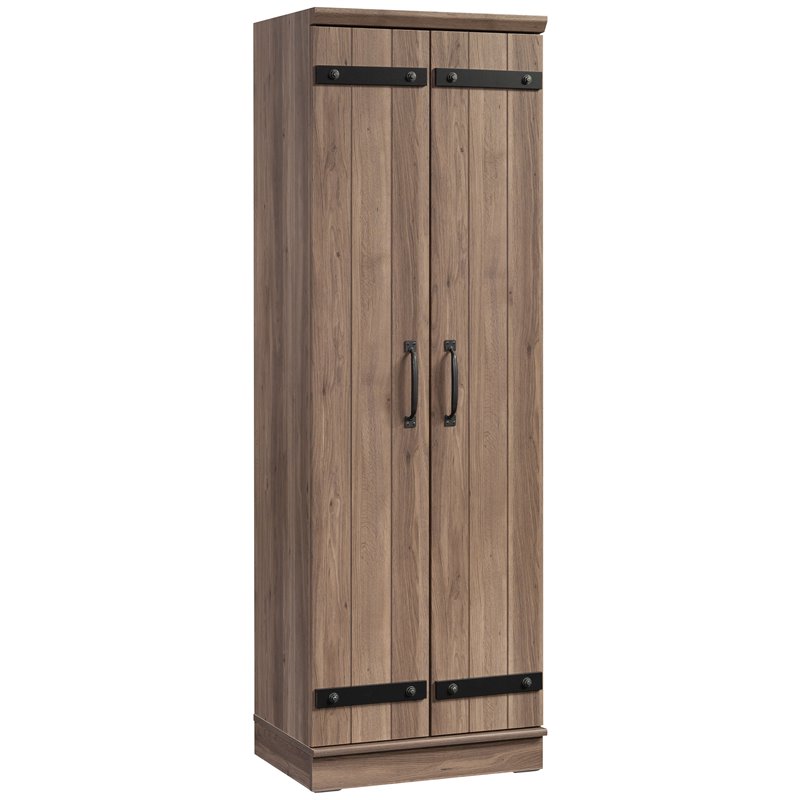 Kingfisher Lane 2-Barn Door Engineered Wood Narrow Storage Cabinet in Salt Oak