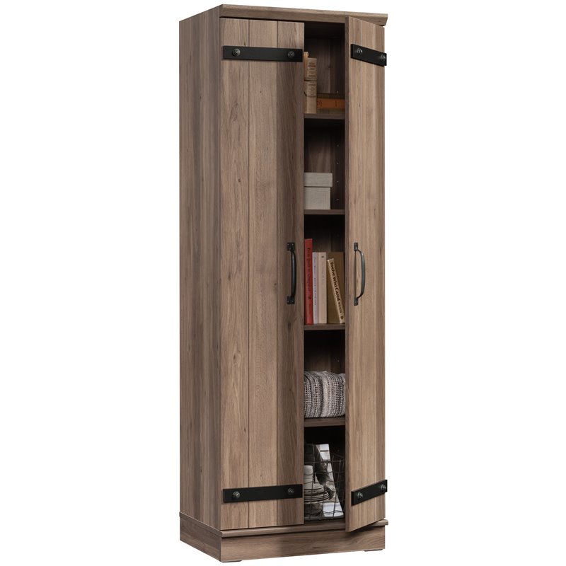 Kingfisher Lane 2-Barn Door Engineered Wood Narrow Storage Cabinet in Salt Oak