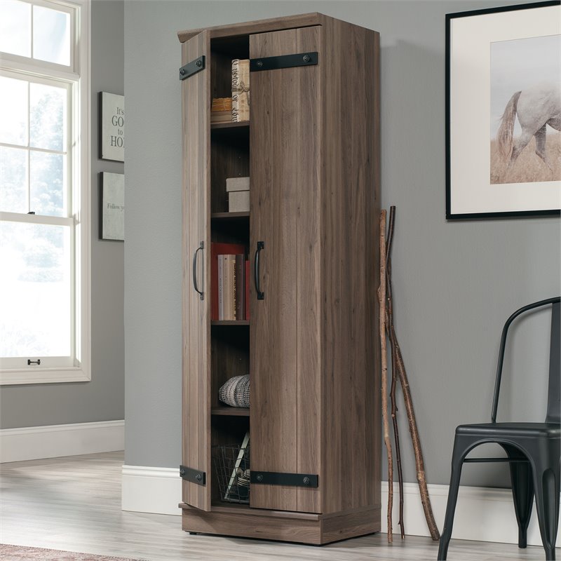Kingfisher Lane 2-Barn Door Engineered Wood Narrow Storage Cabinet in Salt Oak