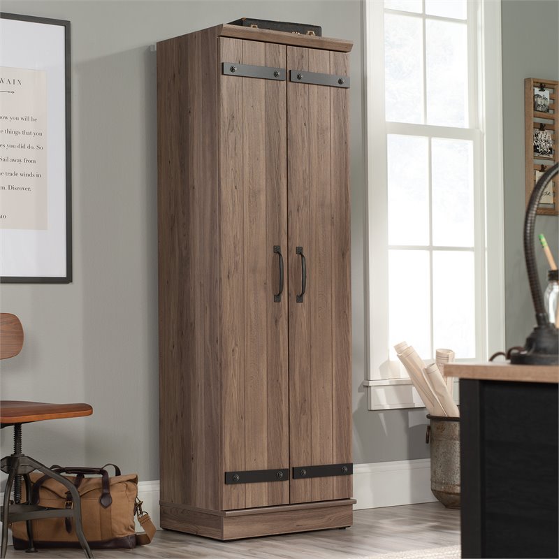 Kingfisher Lane 2-Barn Door Engineered Wood Narrow Storage Cabinet in Salt Oak