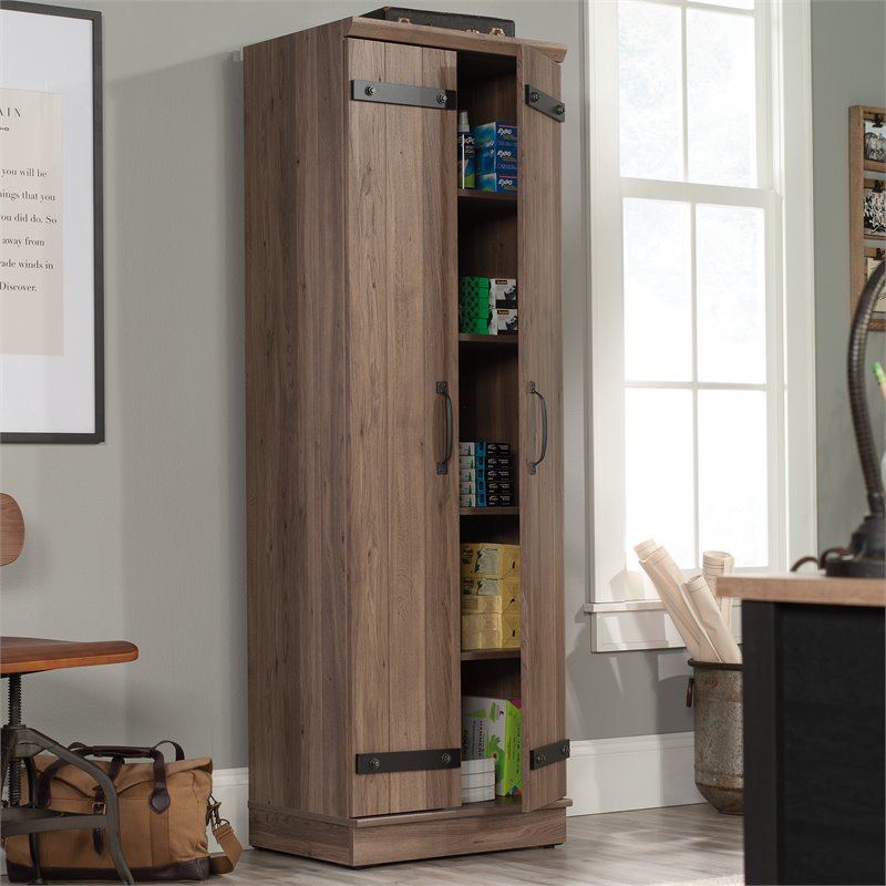 Kingfisher Lane 2-Barn Door Engineered Wood Narrow Storage Cabinet in Salt Oak