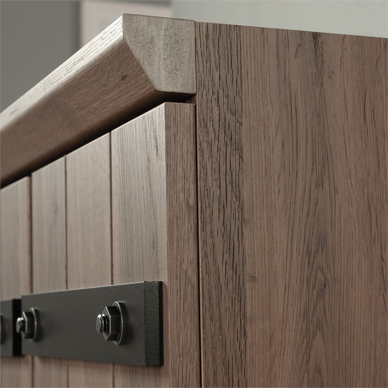 Kingfisher Lane 2-Barn Door Engineered Wood Narrow Storage Cabinet in Salt Oak