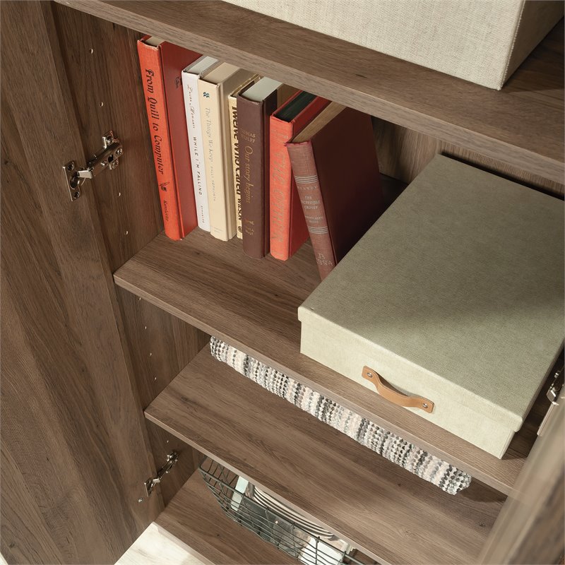 Kingfisher Lane 2-Barn Door Engineered Wood Narrow Storage Cabinet in Salt Oak