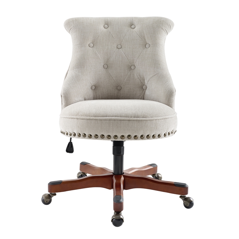 Kingfisher Lane Upholstered Office Chair Wood Base with Wheels in Natural Beige
