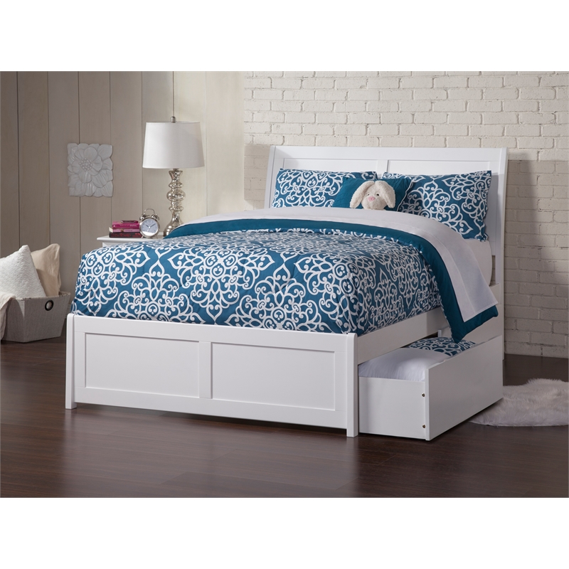 Kingfisher Lane Full Storage Wood Platform Bed with Matching Footboard in White