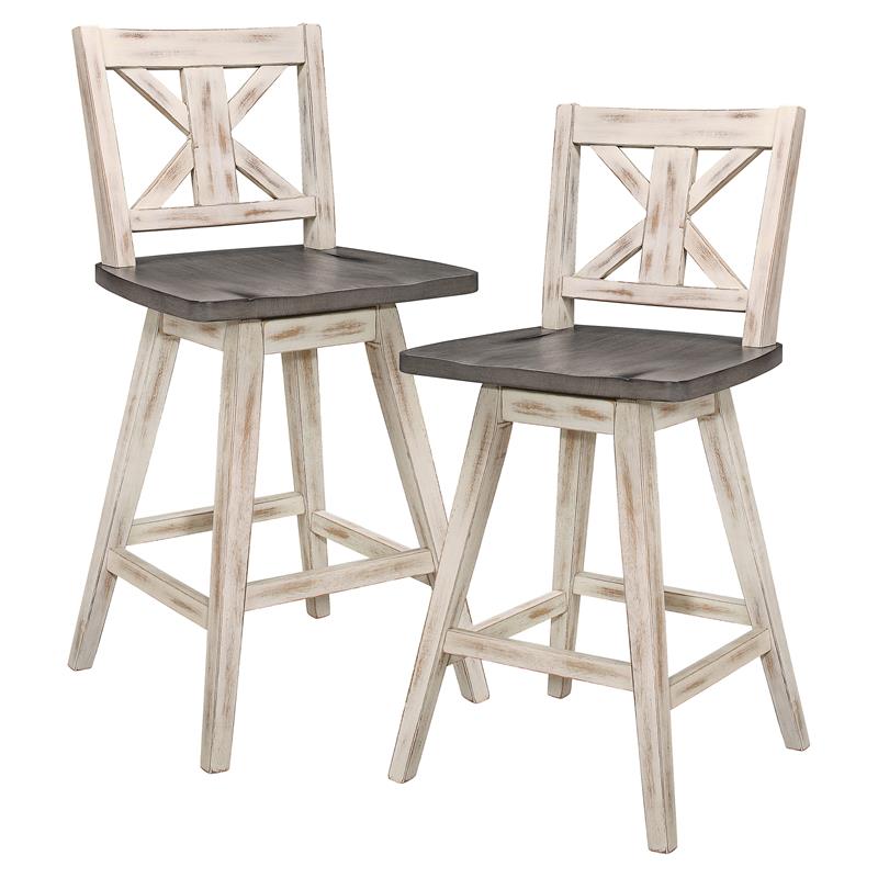 Kingfisher Lane Wood Dining Swivel Counter Stools in Brown (Set of 2)