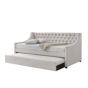 Kingfisher Lane Tufted Upholstered Twin Daybed & Trundle - Beige & Fog Fabric