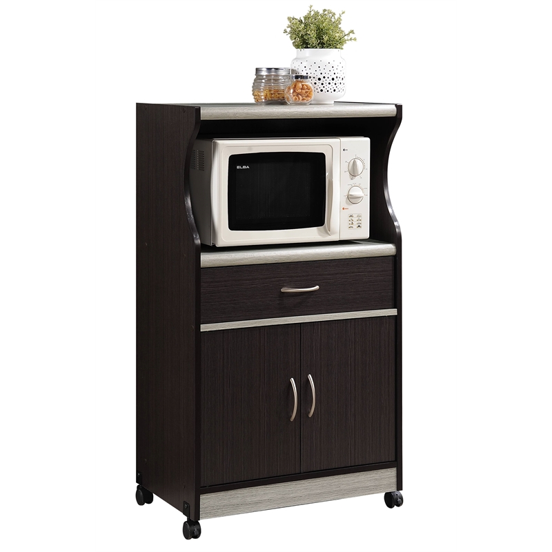Kingfisher Lane Microwave Wooden Kitchen Cart in Chocolate-Gray Finish
