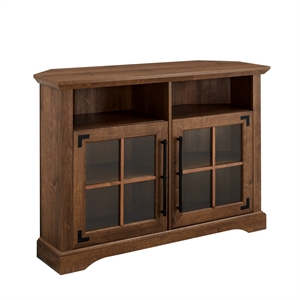 Kingfisher Lane Window Pane Door Corner TV Stand for TVs up to 50&quot in Walnut