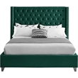 Kingfisher Lane Tufted Green Velvet Wingback Queen Bed Frame
