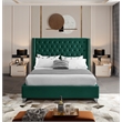 Kingfisher Lane Tufted Green Velvet Wingback Queen Bed Frame