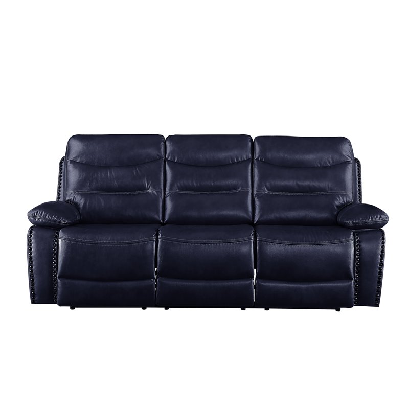Kingfisher Lane Leather-Gel Reclining Sofa with Pillow Top Arms in Navy