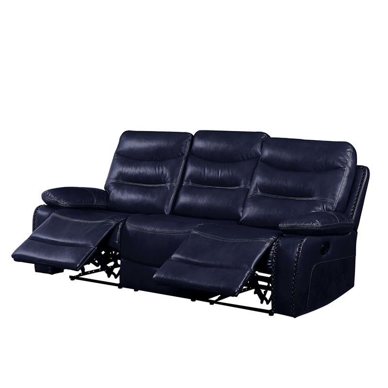 Kingfisher Lane Leather-Gel Reclining Sofa with Pillow Top Arms in Navy