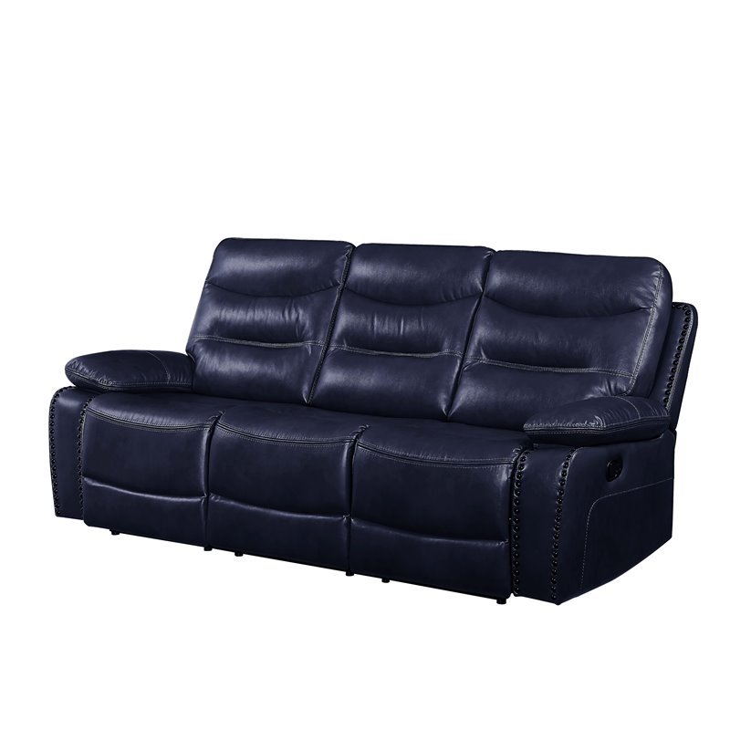 Kingfisher Lane Leather-Gel Reclining Sofa with Pillow Top Arms in Navy