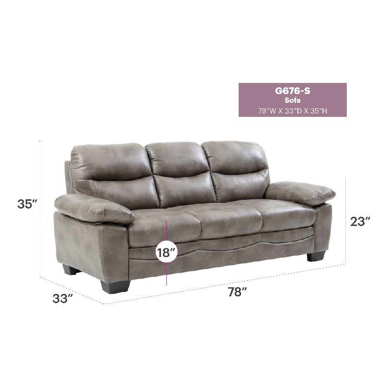 Kingfisher Lane Contemporary Tufted Faux Leather 3-Seat Sofa in Gray