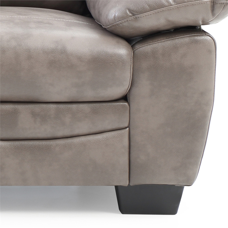 Kingfisher Lane Contemporary Tufted Faux Leather 3-Seat Sofa in Gray