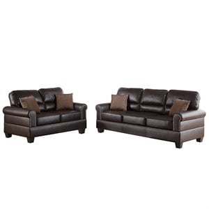 Kingfisher Lane 2-Piece Faux Leather Sofa and Loveseat Set in Espresso
