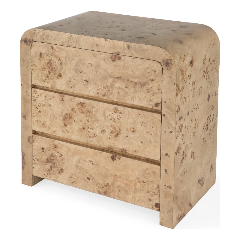 Kingfisher Lane 3-Drawer Mappa Burl Curved Chest in Light Brown