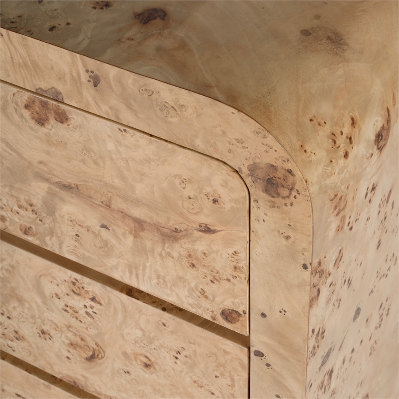 Kingfisher Lane 3-Drawer Mappa Burl Curved Chest in Light Brown